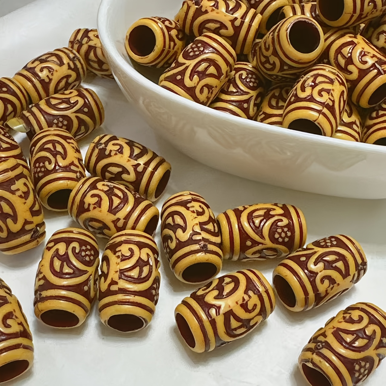 20pcs Bohemian Dark Brown Floral Pattern Barrel Beads for DIY Jewelry Making